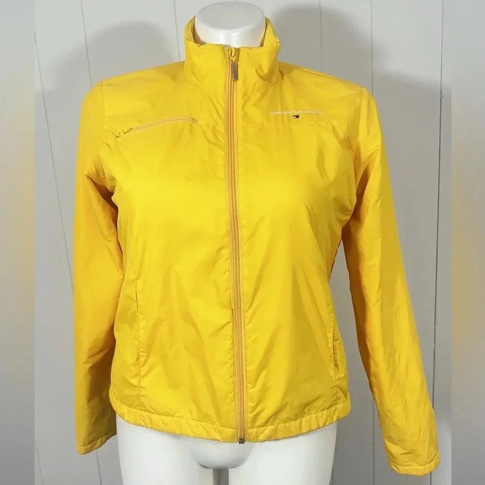Vintage 2002 Tommy Hilfiger L Women Yellow Jacket Full Zip Windbreaker Fleece